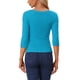 thumbnail image 3 of INSPIRE CHIC Blusa Fruncida para Mujer de Regreso a Clases con Botones Decorativos Cuello en V Manga 3/4 Top de Punto Sólido Azul Lago XS, 3 of 6