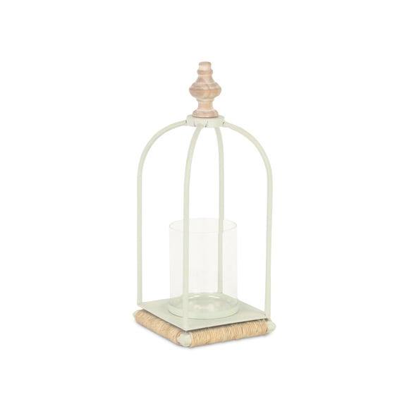 Farol Cheungs Thistledale de metal blanco con madera y cuerda