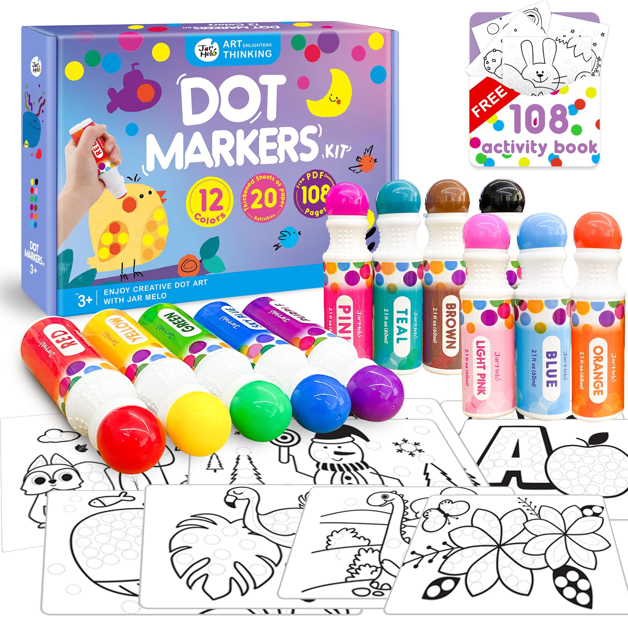 Juego De Marcadores De Puntos Jar Melo, Lavable, 12 Colores, Para Niños De 3 A 8 Años O Más