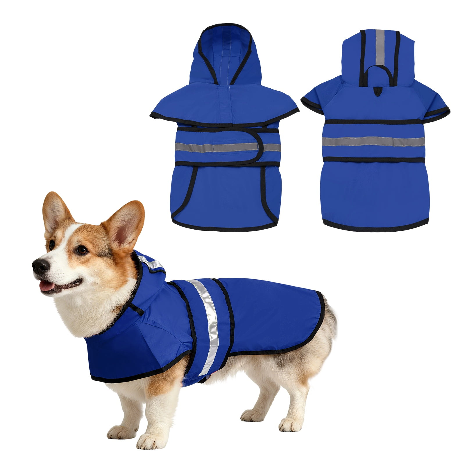 Impermeable para Perros Uxcell, Chaqueta Impermeable para Mascotas con Agujero para Correa con Capucha, (Azul, L), Destinado para Cachorros