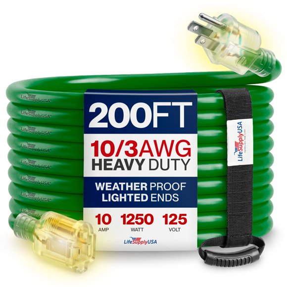 Cable de extensión LifeSupplyUSA 61 m calibre 10/3 SJTW verde