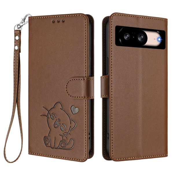 Funda Volteable tipo Billetera con Correa para Google Pixel 8, Marrón