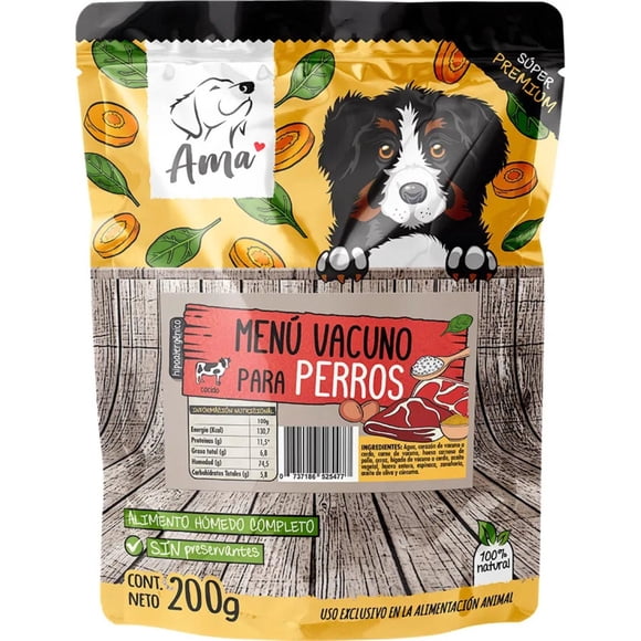 Alimento Natural Para Perro Sachet Vacuno, 200 g