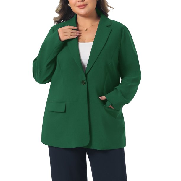 Agnes Orinda Chaqueta de Traje Casual de Negocios para Mujer de Talla Grande con Solapa, Mangas Largas, Botones y Bolsillos 3X Verde