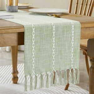 Aura Zeus - Caminos De Mesa 183X33 Cm Lino Y Algodon Mantel Tejido Crochet Az