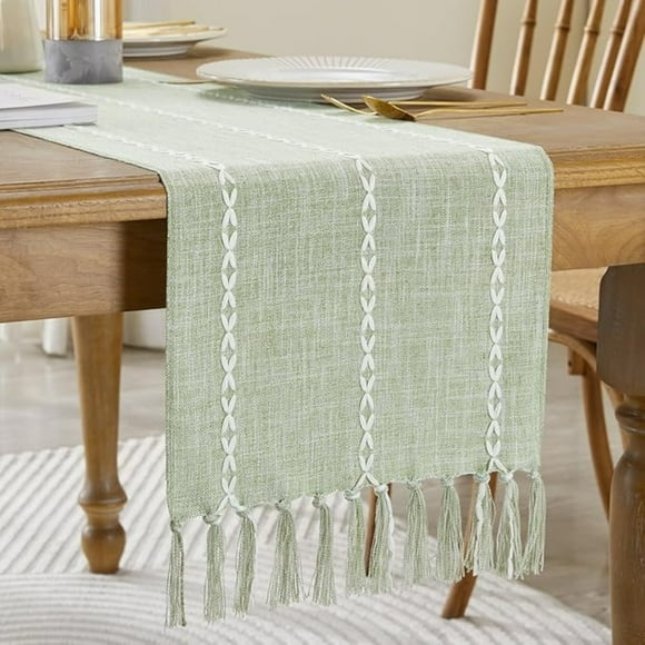 Caminos De Mesa 183x33 Cm Lino Y Algodon Mantel Tejido Crochet AZ