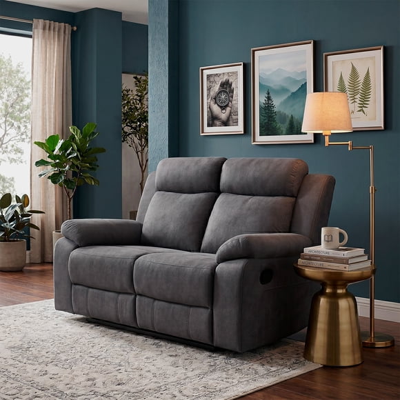 Sofá Reclinable 2 Cuerpos Tela Gris 146x96x103 Cm