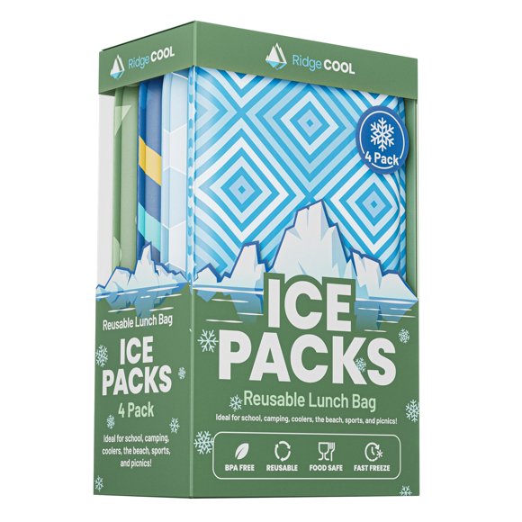 Paquete de 4 paquetes de hielo delgados RIDGECOOL para loncheras y hieleras