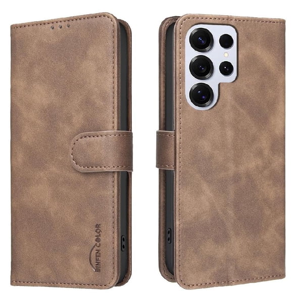 Funda Billetera para Samsung Galaxy S25 Ultra Protección RFID y Soporte Ajustable Marrón