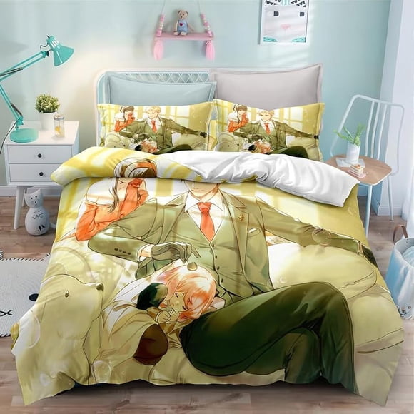 Duvet Cover 3D Anime S-PY Cartoons Family Bedding for All Season Microfiber Comforter Cover Set with Pillowcase