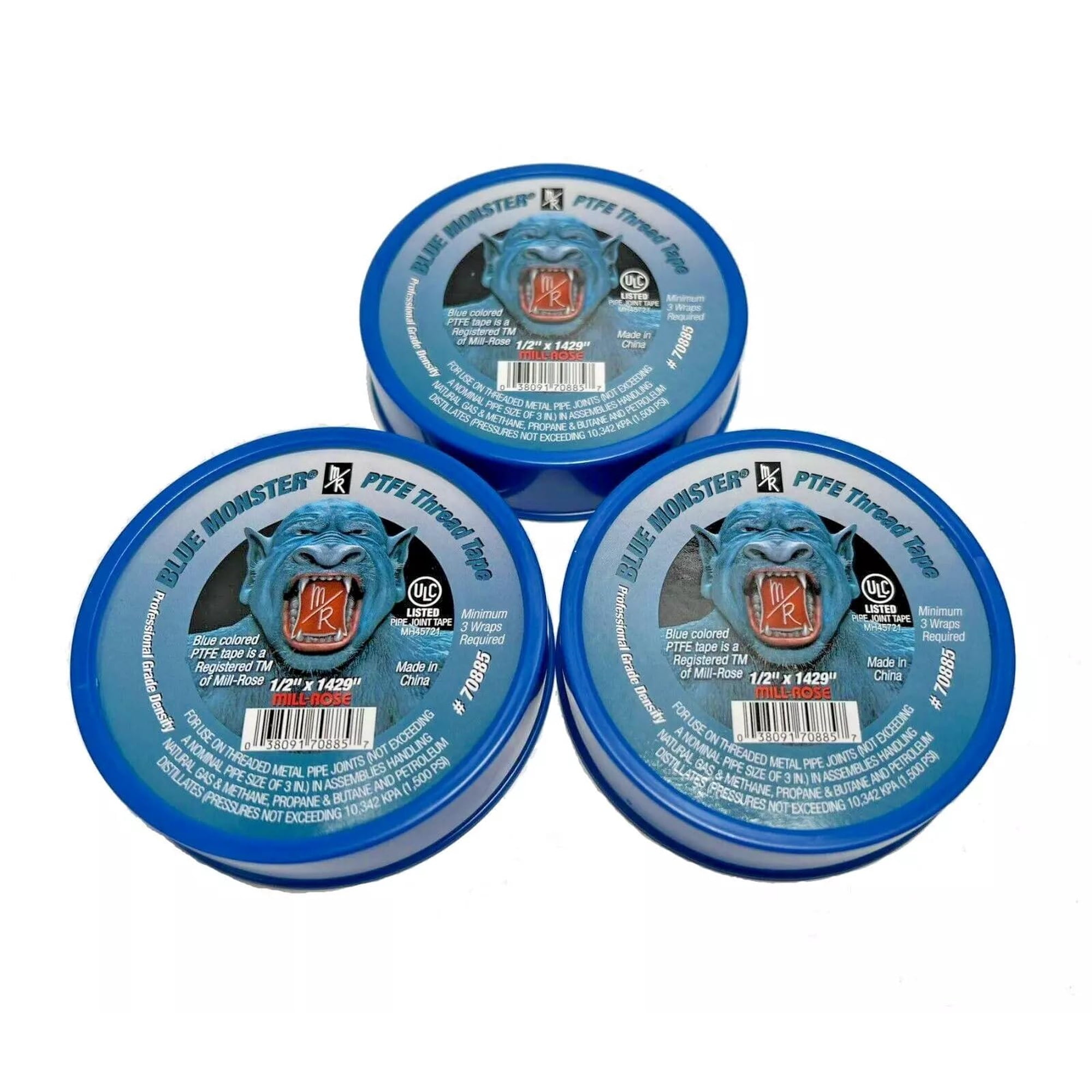 Mill Rose - Cinta De Teflón Milrose Blue Monster, 1/2 X 1429 Pulgadas (paquete De 3)