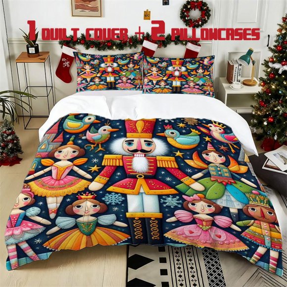 3pcs Nutcracker Fairy Tale Illustration Printed Bedding Set Soft Duvet Cover with 2 Pillowcases All Season Comfort