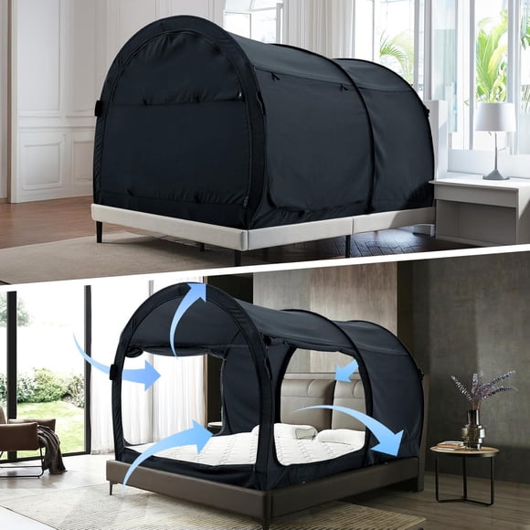 Carpa para cama Queen Alvantor con oscurecimiento total, carpa para dormir para adultos, tamaño Queen, dosel desplegable para interiores, carpa portátil de privacidad para camas (colchón no incluido)