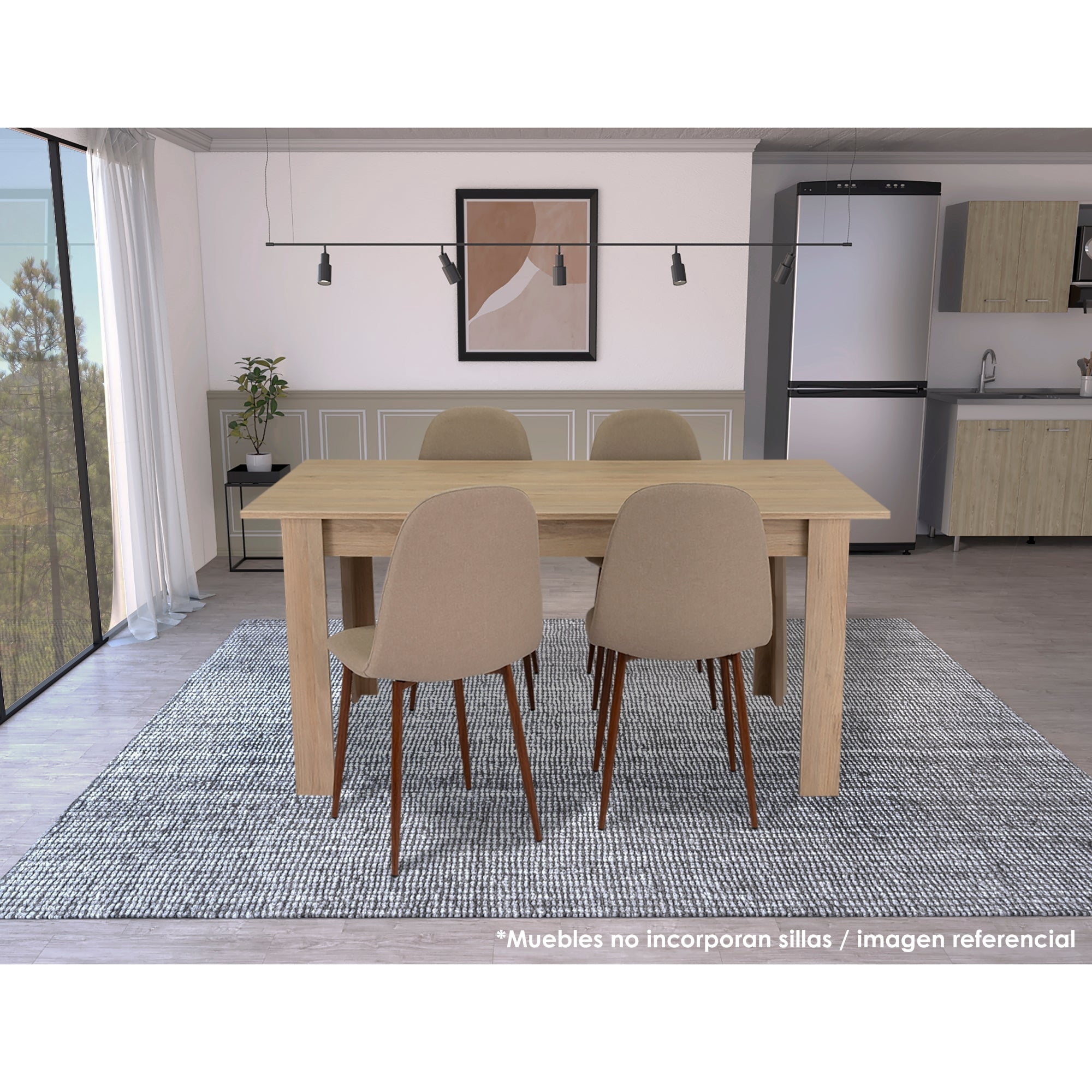 Tuhome - Mesa De Comedor Portofino 4 Puestos Rovere 75x160x88 Cm