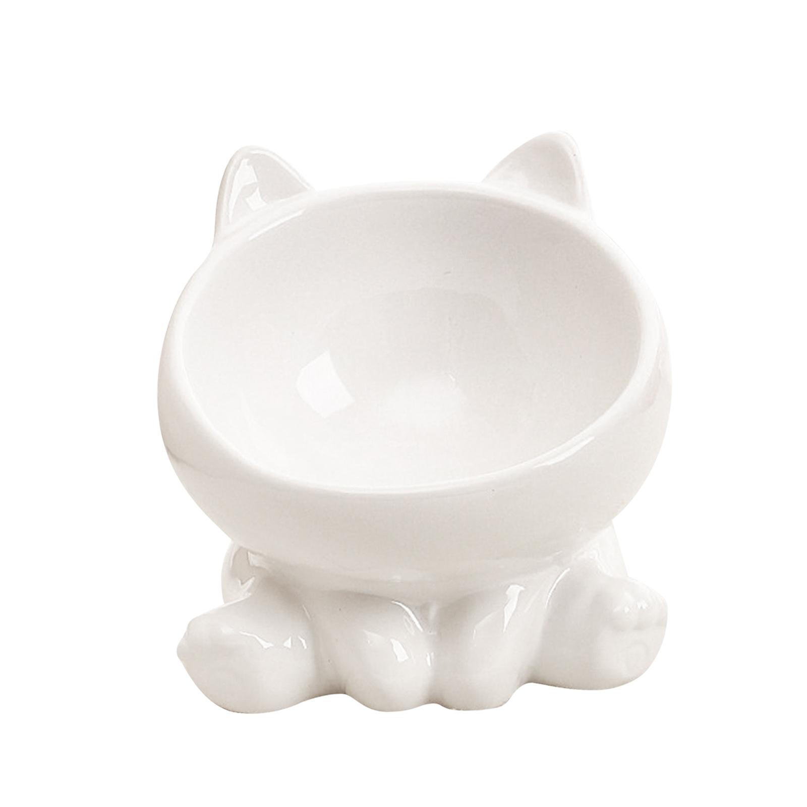 Ioensy - Cuenco De Cerámica Para Gatos, Plato Para Comida Y Agua Para Gatos, Cuenco Elevado Para Comida Seca Y Húmeda, Color Blanco