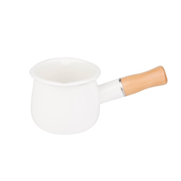 Cazo para Leche FYUEROPA 500 ml Blanco con Esmalte y Mango de Madera