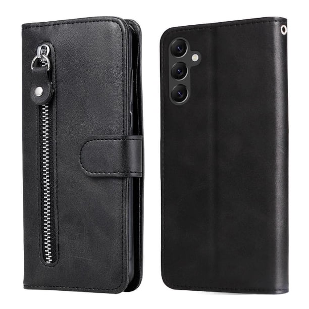 Funda tipo cartera para Samsung Galaxy A14 5G con bolsillo con cremallera y ranuras para tarjetas – Función de soporte Negro