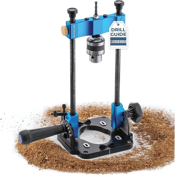 Adaptador de prensa taladradora portátil Drill Guide Rockler con un ángulo de 0-60°