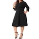 thumbnail image 4 of Agnes Orinda Trajes de Halloween Vestido de Talla Grande para Mujer Invitada de Boda Trabajo Midi Escote en V con Muesca Vestidos de Línea A de Manga 3/4 4X Negro, 4 of 6