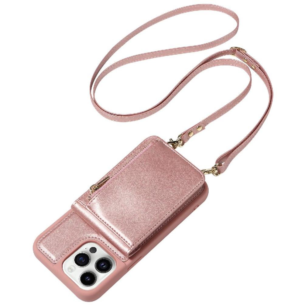 Foxdock - Funda Tipo Cartera Para Iphone 14 Pro Con Bloqueo Rfid, Correa Cruzada Y Soporte Oro Rosa