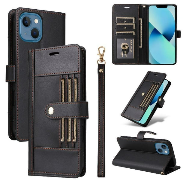 FOXDOCK Funda tipo Cartera para iPhone 14 Plus – Cubierta de Cuero PU con Múltiples Ranuras, Bolsillo para Efectivo y Correa de Muñeca