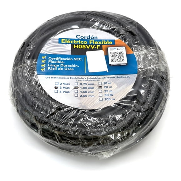 Cable Cordón Eléctrico Sil Flexible 3x1mm2 20m Negro Sec - Negro