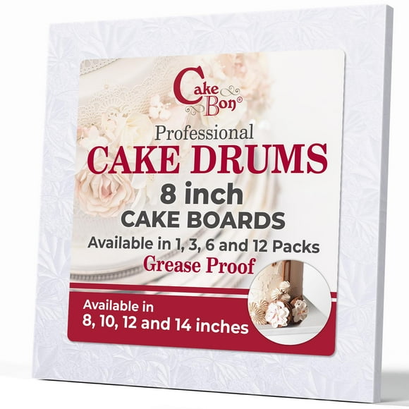 Tablas para tartas Cakebon cuadradas, 20 cm, resistentes, 1,3 cm de grosor, blancas, paquete de 3