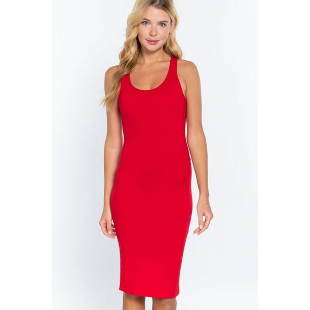 Saronite Vestido Midi Ajustado con Espalda Nadadora y sin Mangas Basics, Rojo Intenso (para Mujer)