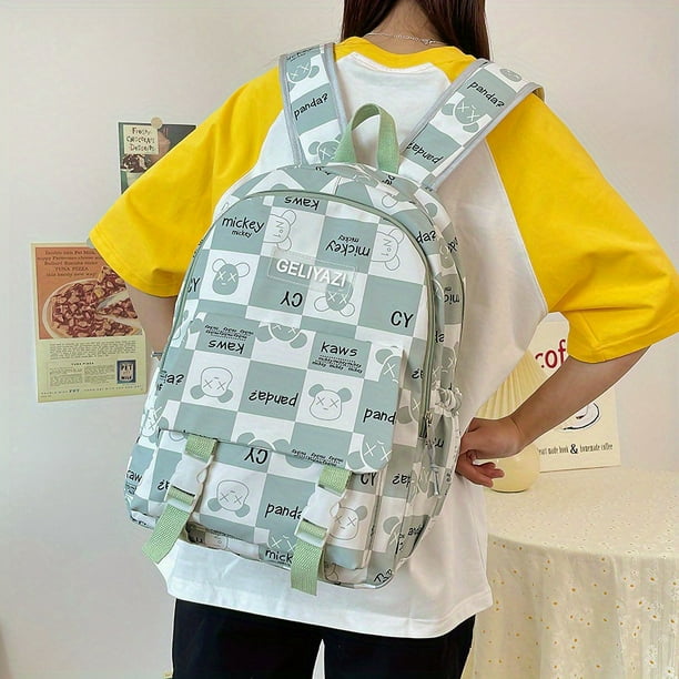 Cartoon Animal Print Laptop Backpack, Kawaii Nylon Travel Daypack, Preppy Laptop Schoolbag For Students