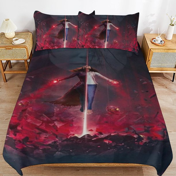 Wanda Maximoff Bedding Sets Ultra Soft Skin-Friendly Duvet Cover 3 Piece, Cute Comforter Cover Bed Set for Boys Girls Kids