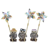 Magideal - 3 Piezas Molino De Viento Búho Estatuas De Jardín Estatuilla De Búho Lindo Adorno De Escritorio Maceta Decoración Para Gabinete Exterior Sala De Estar