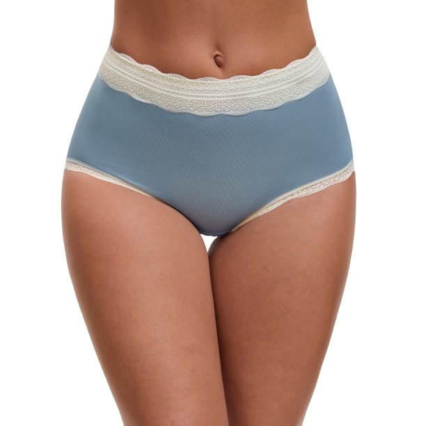INSPIRE CHIC Braguitas de Encaje de Cintura Alta para Mujer, Ropa Interior de Algodón de Cobertura Completa, Talla L Azul Oscuro