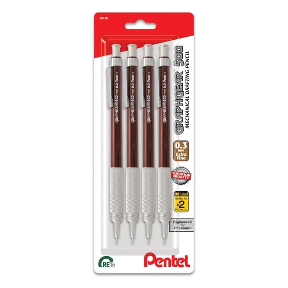 Lápiz de dibujo mecánico Pentel GraphGear 500 0,9 mm, paquete de 4