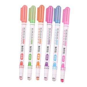 Magideal - 6 Colores Línea Curva Resaltador Pluma Arte Dibujo Bolígrafos Corazón Flor Patrón Marcador Pluma Papelería Identificación Marcador Pluma Para La