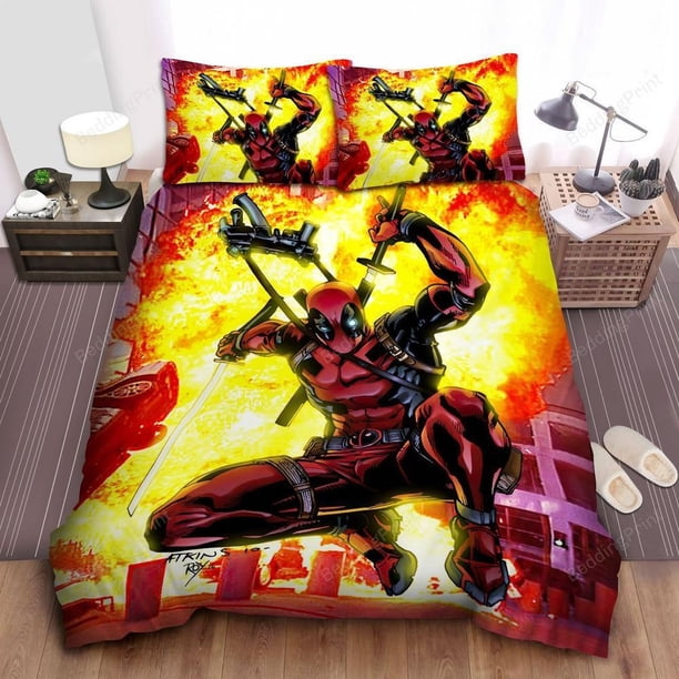 Deadpool Attack Quilt Duvet Cover Set Super Soft Bedspread Queen3-Piece Bedding Set