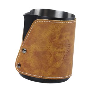 Magideal - Jarra De Leche Sin Asa Recubierta En Cuero Pu Taza De Espuma Para Café Jarra De Acero Inoxidable 304 Para Arte Latte Diseño Ergonómico Adecuada Para B Negro