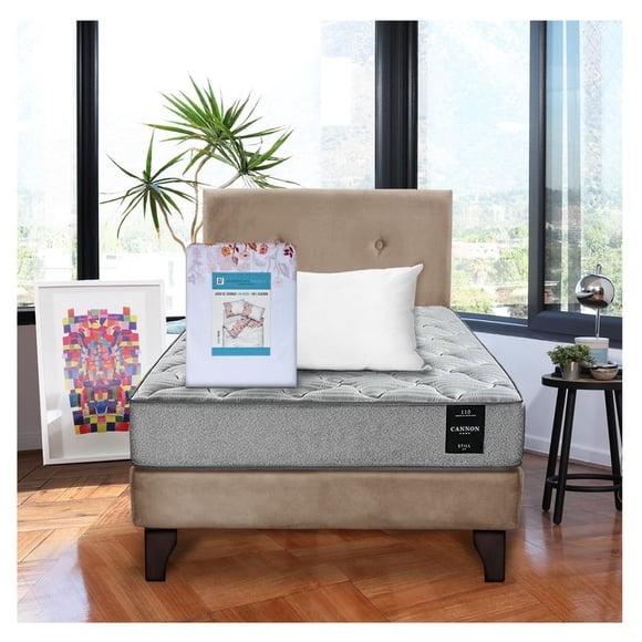 Combo Cama Cannon 1 1/2 Plaza Textil + Respaldo Tela Beige