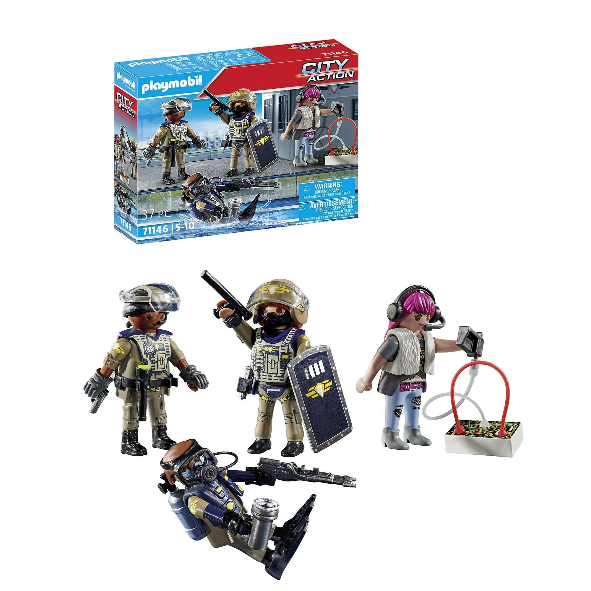 Set De Figuras Playmobil Equipo Swat De Policía Táctica Con Acceso.