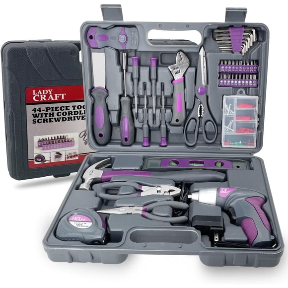 Set de Herramientas Lady Craft 44 piezas con Atornillador 4V Rosa