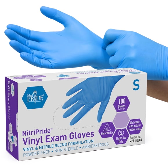Guantes de examen MED PRIDE Nitrilo y vinilo pequeños, 100 unidades