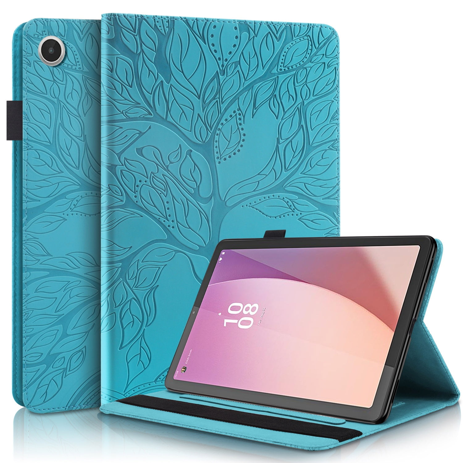 Foxdock - Funda Con Relieve Del Árbol De La Vida Para Tablet Lenovo Tab M8(4th Gen) Con Soporte, Ranuras Para Tarjetas Y Soporte Para Lápiz Óptico. Azul