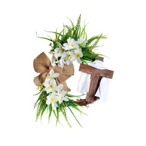 Magideal - Corona De Pascua Corona De Primavera, Colgante De Pared Redondo Con Guirnalda De Ramo Cruzado Para El Festival En Casa De Primavera Interior Al Aire L Blanco 35Cm