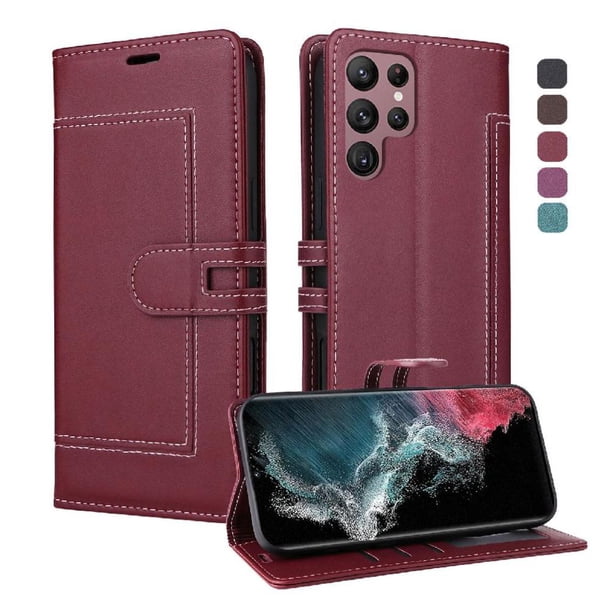 Premium Wallet Case for Samsung Galaxy S25 Ultra with Card Slots & Kickstand, Flip Cover Red
