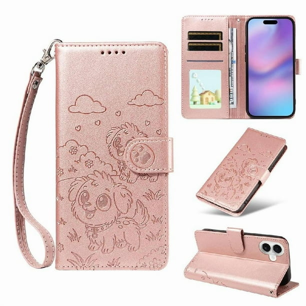 Funda Billetera FOXDOCK Compatible con iPhone 17 , Diseño Perrito Tierno, Ranuras para Tarjetas y Soporte Plegable