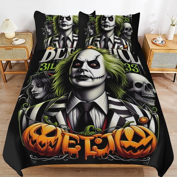 Halloween Horror Beetle-juice Halloween Horror Beetle-juice Bedding Set Sheet Set for Kids Adults,All Season Lightweight