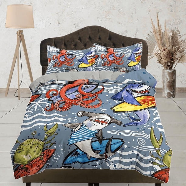 Juego De Funda Nórdica Pulpo Y Tiburones 3 Piezas