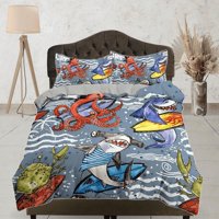Milsleep - Ropa De Cama De Pulpo Y Tiburones, Juego De Funda Nórdica Y Funda De Almohada, Ropa De Cama Con Cremallera, Dormitorio
