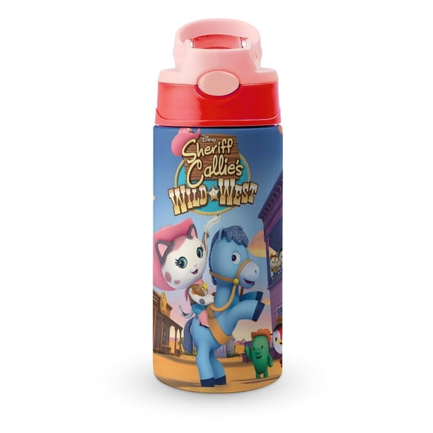 El salvaje oeste de la sheriff CallieBotella de Agua con Tapa Pop Top de Un Toque, Acero Inoxidable, a Prueba de Fugas, para Deportes, Botella Infantil rosa 12 oz