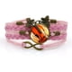 thumbnail image 1 of Pulseras de cuero trenzado - Elegante pulsera de piedras preciosas con melodía musical de violín rojo brillante - Multicapa tejida a mano con vidrio combinado - Joyería de moda para damas, color rosa, 1 of 5
