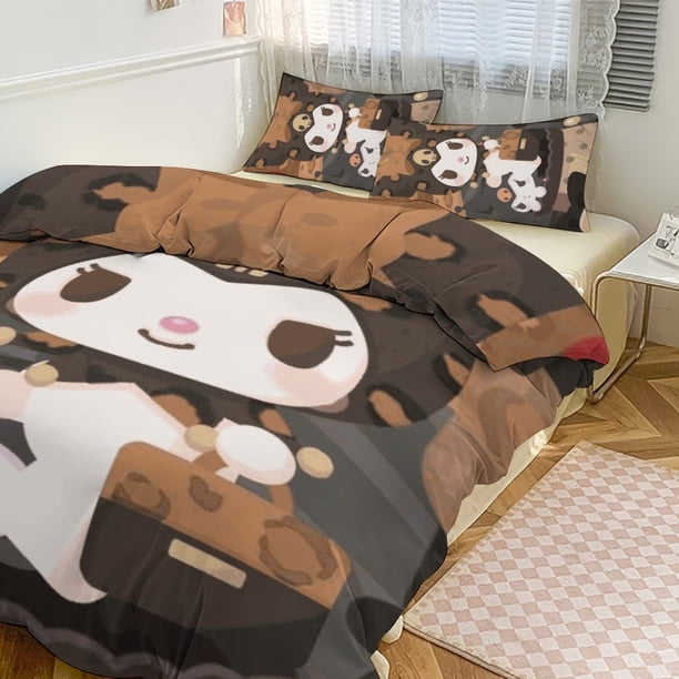 Kuromi Cute Cartoon Character Duvet Cover Set Bedding Set 1 Duvet Cover And 2 Pillowcases 3D Cartoon Printed Comfortable And Ultra Soft Bed Set Room Decor for Bedroom Twin